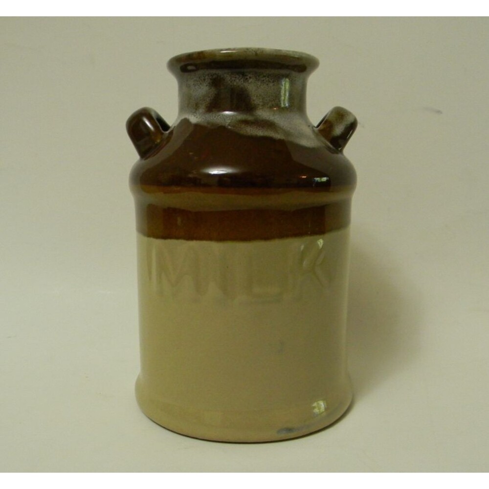Vintage Milk Can Style Glaze Pottery Crock Jug Vase Utensil Holder Farmhouse